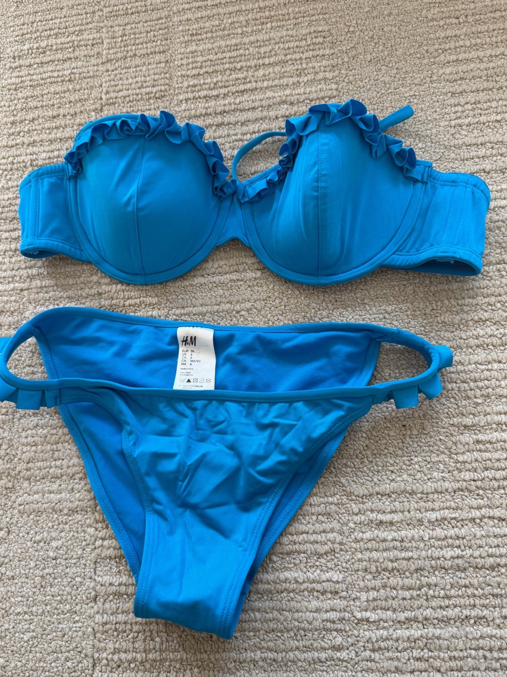H&M Bright Blue Ruffle Bikini Two-Piece